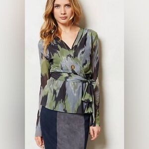 Anthropologie Blouse XS SWEET PEA Top LIANA Mesh Faux Wrap Tie Belt Nylon NWT